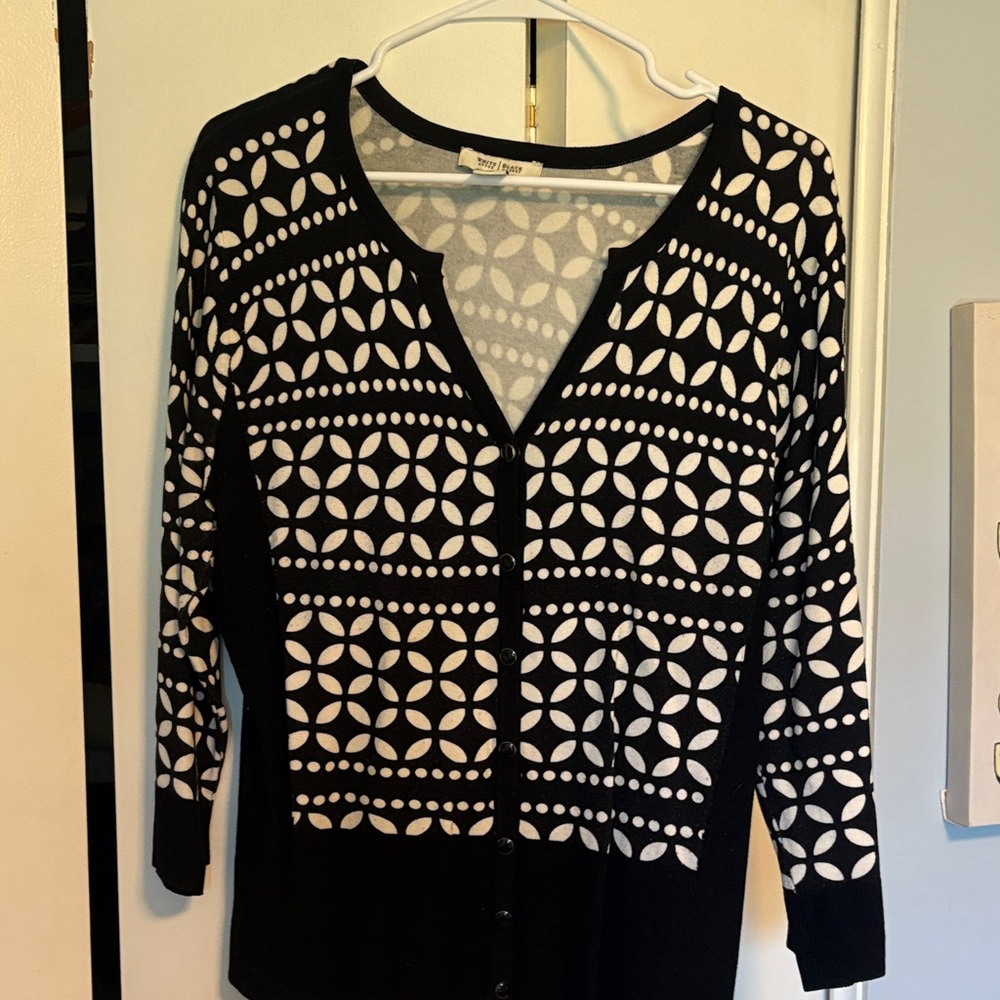 White House Black Market Black and White Patterned Cardigan